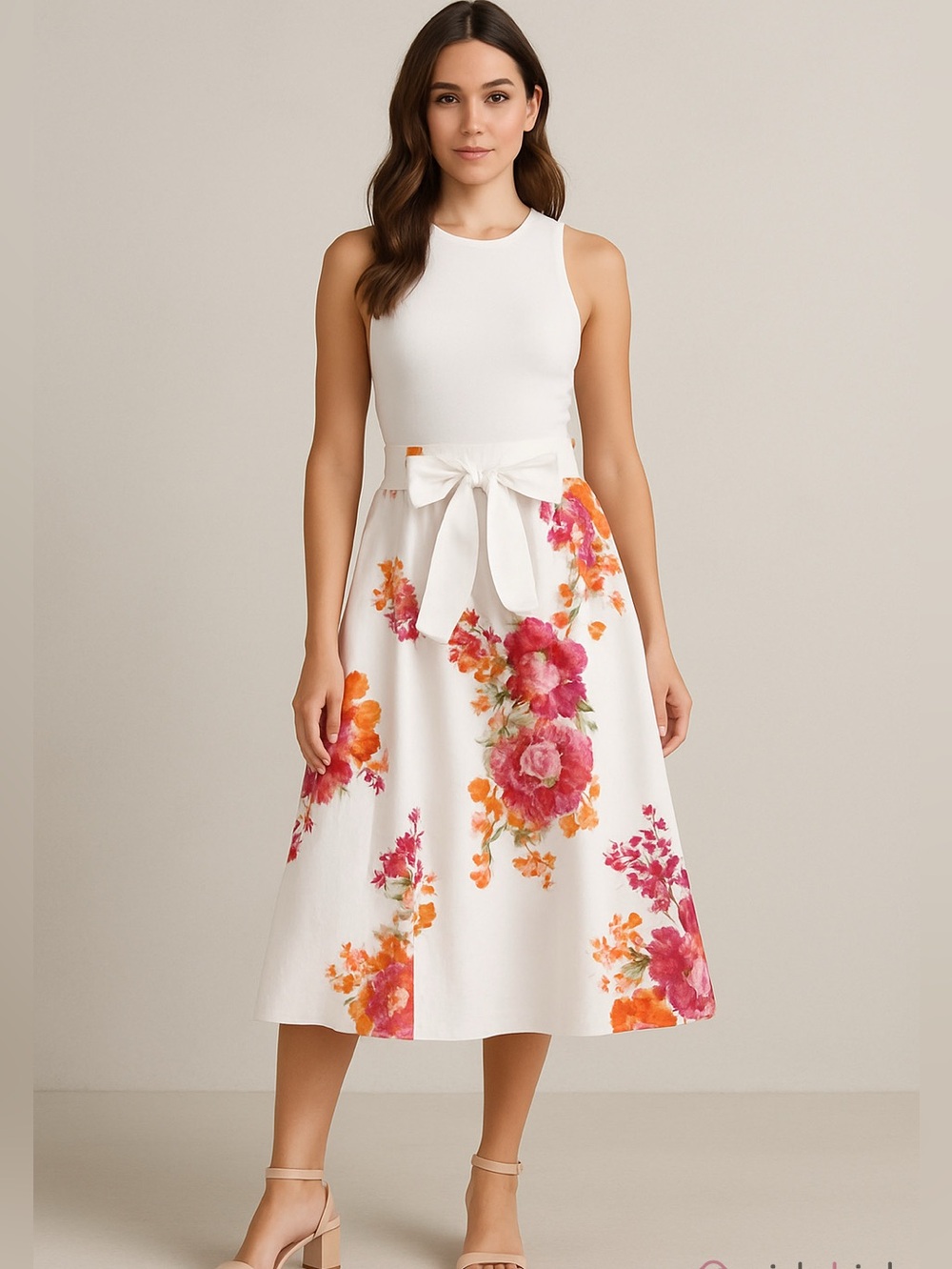 NWT Eva Mendes NY&C Floral Print Cotton Belted Circle Skirt Pockets 4 Sky Jardin